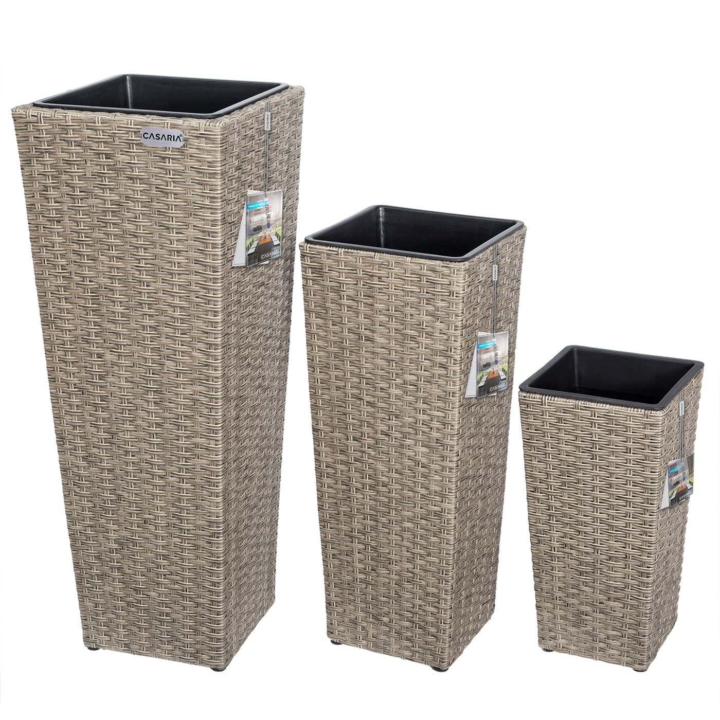 Polyrattan Blumentopf 3er-Set Creme von Casaria®