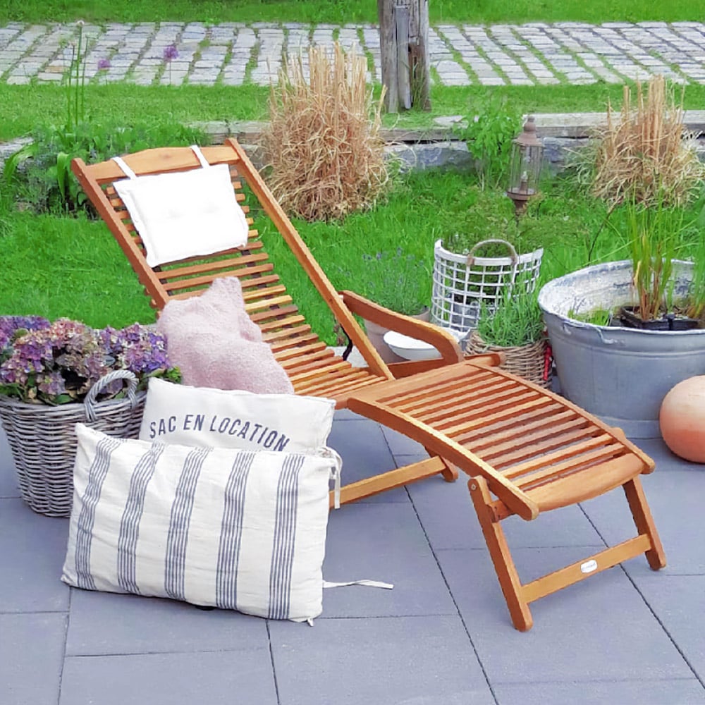 Gartenliege 2er-Set Akazienholz inkl Kopfkissen von Casaria®