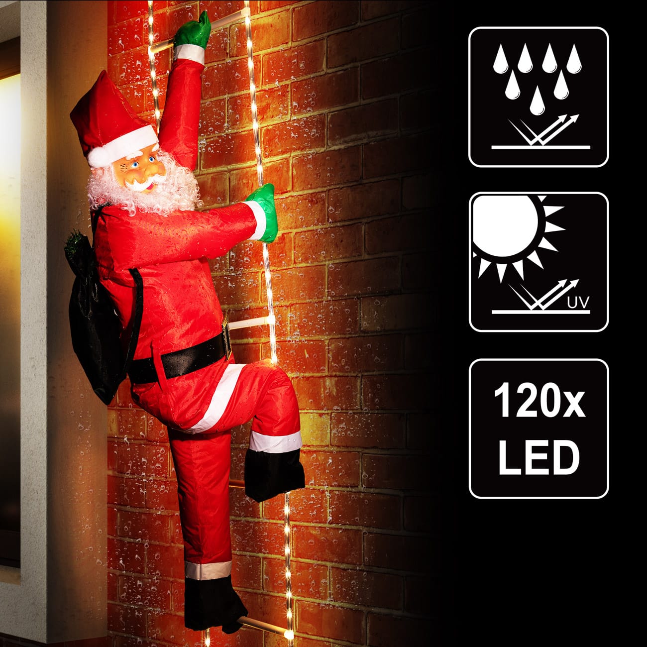Weihnachtsmann auf Leiter mit 120 LEDs von monzana®