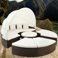 Casaria® Sonneninsel Polyrattan mit Sonnendach 230 x 230 x 65cm braun/creme von Casaria