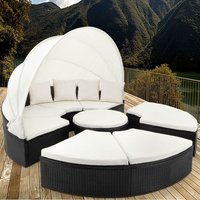 Casaria® Sonneninsel Polyrattan mit Sonnendach 230 x 230 x 65cm schwarz/creme von Casaria