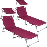 Casaria® Sonnenliege Ibiza 2er-Set Rot Alu mit Sonnendach von Casaria