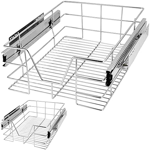 CASARIA® Teleskopschublade 2er Set Verchromt 25kg Belastbar Korbauszug Komplett Ausziehbar Haushalt Küchenschublade Schrankauszug Ordnungssystem 40cm von Deuba
