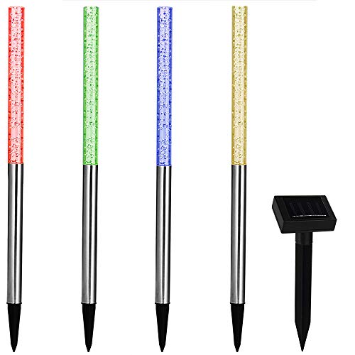 Deuba® Solarlampe für Außen 4er Set LED Wetterfest IP44 Dämmerungssensor Farbwechsel Bunt Erdspieß Edelstahl Solar Garten Außenlampe Balkon Deko von Deuba