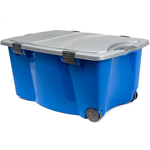 Aufbewahrungsbox Kunststoffbox verschließbarer Deckel 2 Rollen 2 Handgriffe 80x52x41cm blau/Silber Spielzeugbox Truhe von Deuba