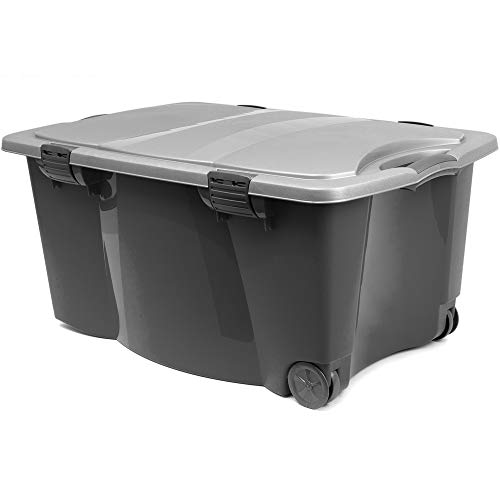 Aufbewahrungsbox Kunststoffbox verschließbarer Deckel 2 Rollen 2 Handgriffe 80x52x41cm schwarz/silber Spielzeugbox Truhe von Deuba