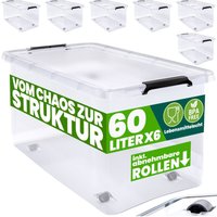 Aufbewahrungsbox transparent Stapelbox Ordnungsbox 30L 60L Deckel aufklappbar stapelbar Rollen bpa frei lebensmittelecht Box 6x 60L - Deuba von Deuba