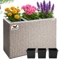 CASARIA® Blumenkasten 3 Innentöpfe Polyrattangeflecht Herausnehmbar Blumentopf Übertopf Pflanzkübel Pflanzkasten creme von Deuba