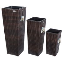 CASARIA® Blumentopf 3er Set Polyrattangeflecht Übertopf Wasserabfluss Rattanoptik Pflanzkübel Blumenkasten Farbwahl braun von Deuba