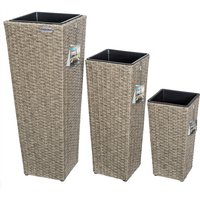 CASARIA® Blumentopf 3er Set Polyrattangeflecht Übertopf Wasserabfluss Rattanoptik Pflanzkübel Blumenkasten Farbwahl creme von Deuba