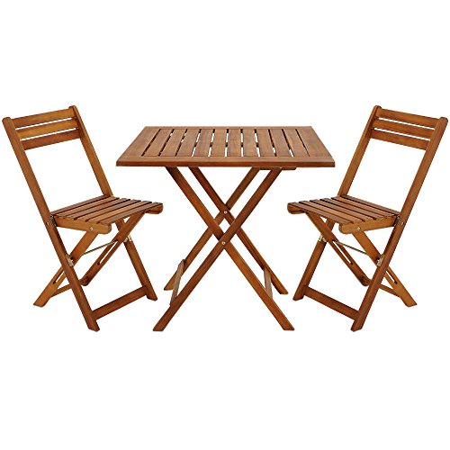 Casaria® Balkon Set 2 Personen Wetterfest Vollmontiert 3-TLG Holz Klappbar 160kg Belastbarkeit Akazie Balkon Garten Balkonset Gartenmöbel Platzsparend von Deuba