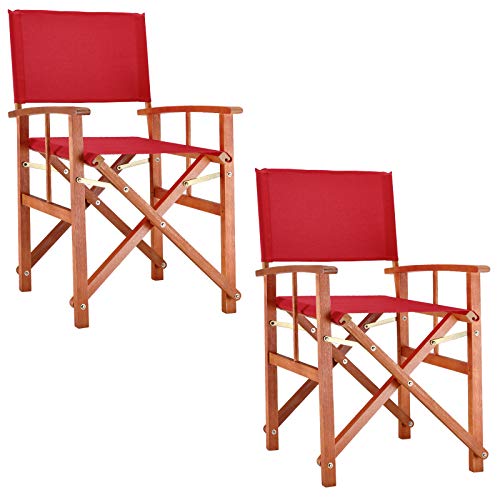 Casaria® Gartenstuhl 2er Set Holz Klappbar Wetterfest 320kg Belastbar Armlehne Bezug Klappstuhl Cannes FSC® Eukalyptus Garten Balkon Camping Rot von Casaria