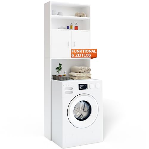 Casaria® Waschmaschinenschrank 185x63x20cm 2 Türen Badschrank Hochschrank Badezimmer Waschmaschine Überbau Bad Regal Weiß von Deuba