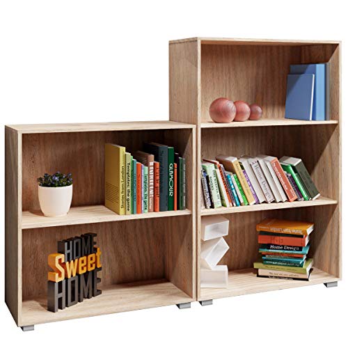 Casaria® 2er Set Bücherregal Vela 3+2 Fächer höhenverstellbare Böden Holz Bücher Ordner Wohnzimmer Arbeitszimmer Büro Standregal Ordnerregal Regal Eiche von Casaria