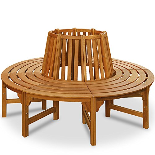 Casaria® Baumbank Sitzbank Wetterfest Holz FSC®-Zertifiziert 320kg Belastbarkeit Rückenlehne 360° Rundbank Garten Bank Baumbank Eukalyptus Ø190x80cm Braun von Deuba