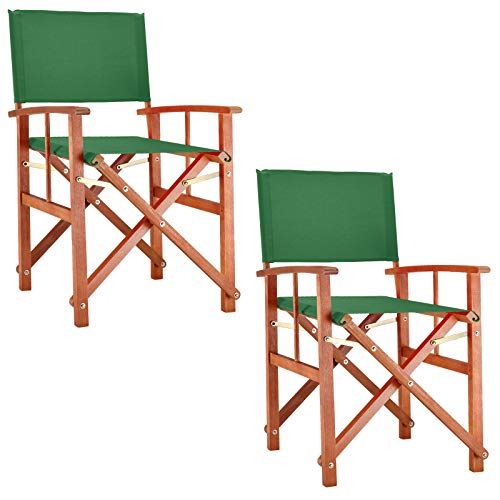 Casaria® Gartenstuhl 2er Set Holz Klappbar Wetterfest 320kg Belastbar Armlehne Bezug Klappstuhl Cannes FSC® Eukalyptus Garten Balkon Camping Grün von Casaria