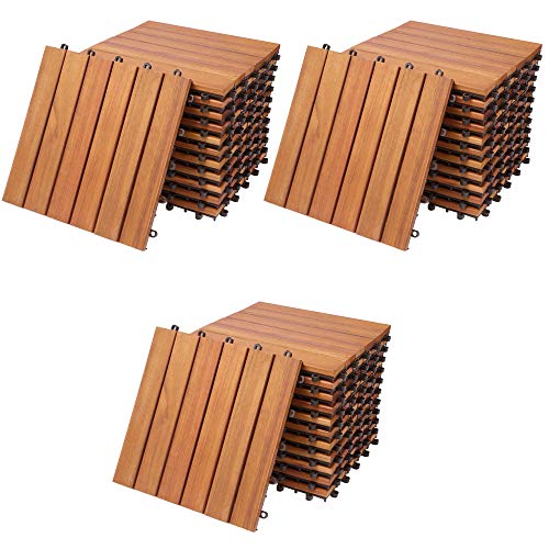 CASARIA® Holzfliesen FSC®-zertifiziertes Eukalyptusholz 3m² Fliese 30x30cm Klicksystem zuschneidbar Terrassenfliese Außen von Deuba