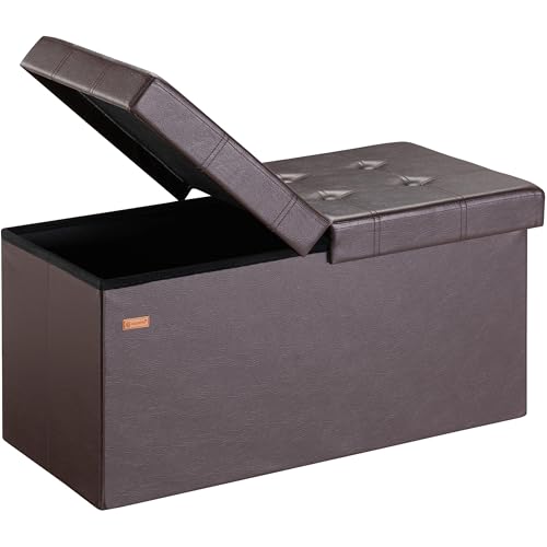 Casaria® Sitzbank mit Stauraum Faltbar Braun 80x40x40cm Gepolstert Deckel Kunstleder Schlafzimmer Wohnzimmer Flur Sitztruhe Truhenbank Polsterbank von Casaria