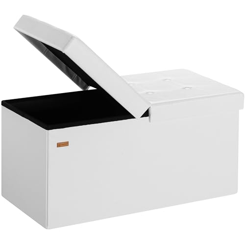 Casaria® Sitzbank mit Stauraum Faltbar Weiß 80x40x40cm Gepolstert Deckel Kunstleder Schlafzimmer Wohnzimmer Flur Sitztruhe Truhenbank Polsterbank von Casaria