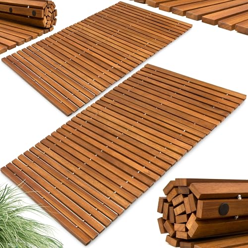 Deuba® 2X Badematte Holz FSC®-zertifiziertes Akazienholz rutschfest Badvorleger Duschmatte Holzduschmatte Badezimmerteppich Dusch Vorleger Stabmuster von Deuba