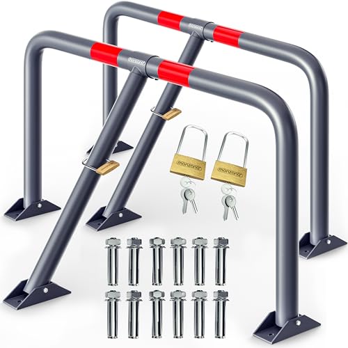 DEUBA® 2x Parkpfosten Parkplatzsperre 6 Schlüssel Sperrpfosten klappbar Vorhängeschloss Stahl Robust Parkplatzbügel von Deuba