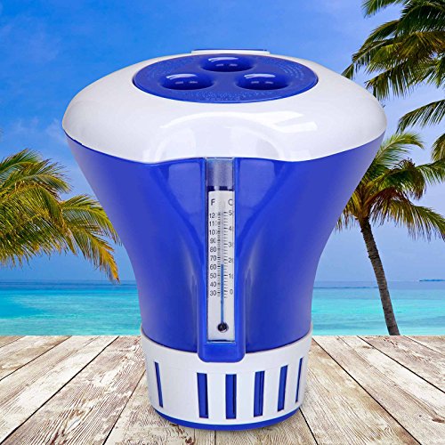 Deuba® Dosierschwimmer Pool Groß 20-200g Chlor Brom Breite Öffnung Tabletten Tab Chlorbehälter Thermometer Dosierer Schwimmer Chlordosierer von Deuba