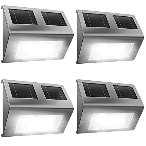 Deuba® Solarlampen für Außen 4er Set Garten LED Edelstahl IP65 Wasserdicht Solarleuchte Wandleuchte Gartenbeleuchtung Außenleuchte Solar Lampe Wand von Deuba