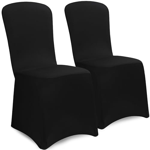 Deuba® Stuhlhussen 2er Set Schwarz Stretch Dehnbar 30°C Waschbar Hochzeit Stuhlbezug Hussen für Stühle Bezug Überzug Esszimmerstühle ohne Armlehnen von Deuba