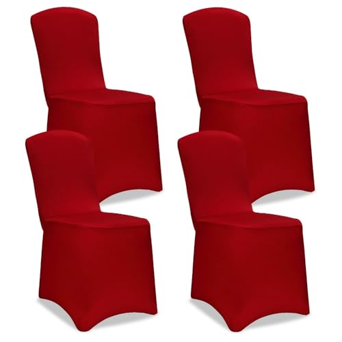 Deuba® Stuhlhussen 4er Set Bordeaux Rot Weihachten Stretch Dehnbar 30°C Waschbar Stuhlbezug Hussen für Stühle Bezug Überzug Überwurf Cover Überzieher von Deuba