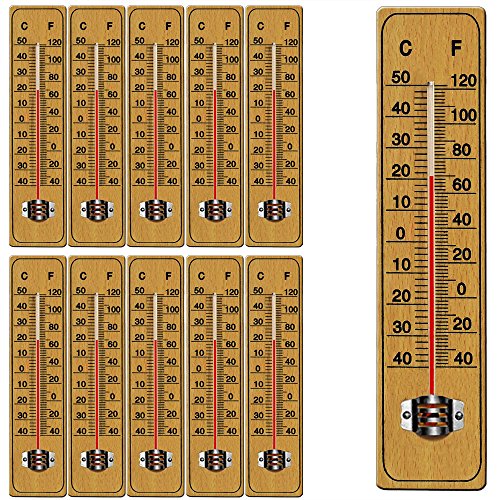 DEUBA® 10x Garten Thermometer mit Celsius Fahrenheit Skala Haushalt Analog Außenthermometer Aufhängung Wetterstation Holz von Deuba