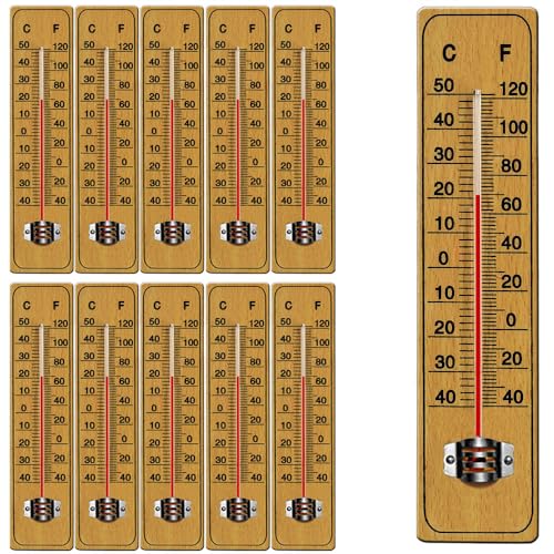 DEUBA® 10x Garten Thermometer mit Celsius Fahrenheit Skala Haushalt Analog Außenthermometer Aufhängung Wetterstation Holz von Deuba