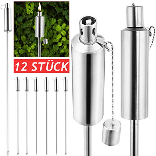 Deuba® 12er Set Gartenfackeln für Draußen Öl 330ml Edelstahl Rostfrei 115cm Hoch Ölfackeln Fackeln Ölfackel Fackel Garten von Deuba