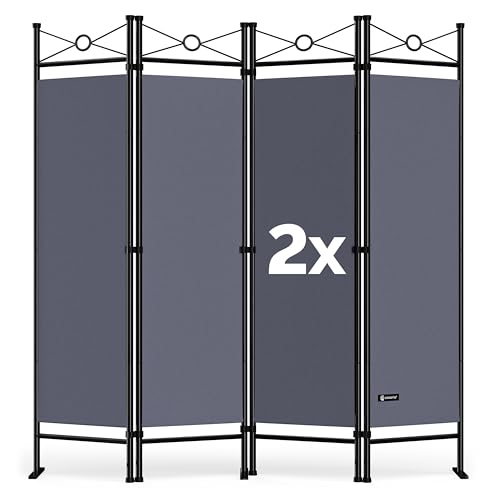 DEUBA® 2er Set Trennwand 180x160cm 4 teilig Blickdicht Freistehend Faltbar Stabil Wohnzimmer Schlafzimmer Büro Raumteiler Spanische Wand Paravent Grau von Deuba