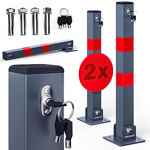 DEUBA® 2x Parkpfosten Parkplatzsperre 3 Schlüssel Sperrpfosten klappbar Stahl Robust Standfuß Stabil Park Poller Set von Deuba