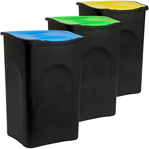 Deuba 3X 50 L Mülleimer mit Klappdeckel Abfalleimer Set Farbliche Deckel Mülltrennsystem Papierkorb Plastikmüll Restmüll von Deuba