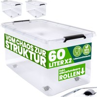 Aufbewahrungsbox transparent Stapelbox Ordnungsbox 30L 60L Deckel aufklappbar stapelbar Rollen bpa frei lebensmittelecht Box 2x 60L - Deuba von Deuba