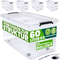 Deuba - Aufbewahrungsbox transparent Stapelbox Ordnungsbox 30L 60L Deckel aufklappbar stapelbar Rollen bpa frei lebensmittelecht Box 4x 60L von Deuba