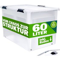 Aufbewahrungsbox transparent Stapelbox Ordnungsbox 30L 60L Deckel aufklappbar stapelbar Rollen bpa frei lebensmittelecht Box 60L - Deuba von Deuba