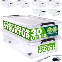 Deuba - Aufbewahrungsbox transparent Stapelbox Ordnungsbox 30L 60L Deckel aufklappbar stapelbar Rollen bpa frei lebensmittelecht Box 6x 30L von Deuba
