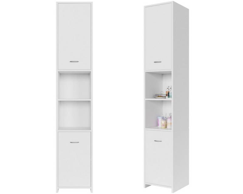 Casaria Hochschrank Neapel Badezimmerhochschrank 30 cm Breit mit 2 Türen Bad Schrank Schmal Weiß von Casaria