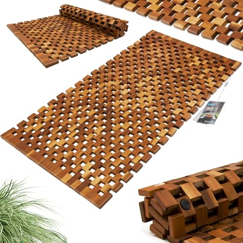 DEUBA® Badvorleger Badematte Holz 80 x 50 cm FSC-zertifiziertes Akazienholz Rutschhemmende Gummistopper Holzteppich von Deuba