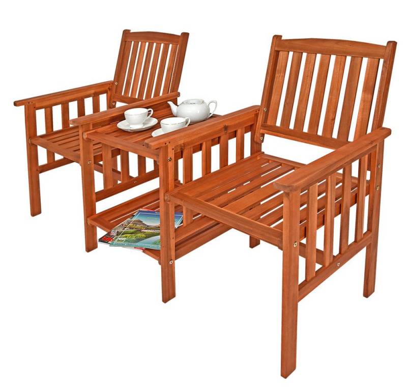 Casaria Bank Tete a Tete, Gartenbank 2-Sitzer Akazienholz inkl. Tisch & Ablage outdoor indoor von Casaria