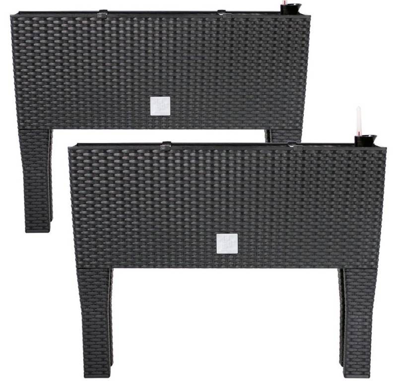 Deuba Blumenkasten (2 St), 2x Hochbeet 30L Bewässerungssystem UV-beständig Polyrattan Anthrazit von Deuba