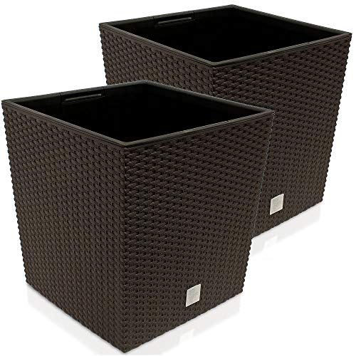 Deuba® 2X Blumentopf 65L 40x40x41cm Rato Low Innentopf Mit Griffen Wetterfest Rattanoptik Pflanzkasten Übertopf Pflanzkübel Blumenkasten Quadratisch Umbra von Deuba