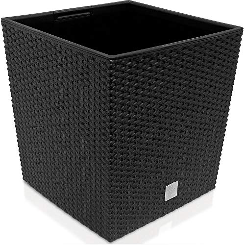 Deuba® Blumentopf 35L 32x32x33cm Rato Low Innentopf Mit Griffen Wetterfest Rattanoptik Pflanzkasten Übertopf Pflanzkübel Blumenkasten Quadratisch Anthrazit von Deuba