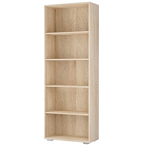 Casaria® Bücherregal 5 Fächer 190x60x28cm Höhenverstellbare Böden Holz Offen Modern Stehend Arbeitszimmer Büro Wohnzimmer Standregal Regal Vela Eiche von Casaria