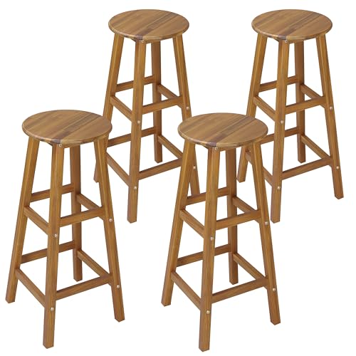 Casaria® Barhocker 4er Set Akazie Holz 76cm Sitzhöhe Fußstütze 150kg Belastbarkeit Massiv Rund Rustikal Küche Bar Bistro Tresen Theke Stuhl Hocker Braun von Deuba