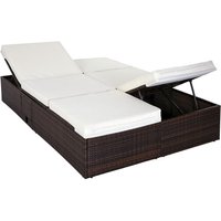 Doppelliege Sonnenliege Polyrattan 5-fach Höhenverstellbar 7cm Auflagen Klapptisch Wetterfest Garten Liege Relaxliege Braun Creme 196x116cm - Casaria von Casaria