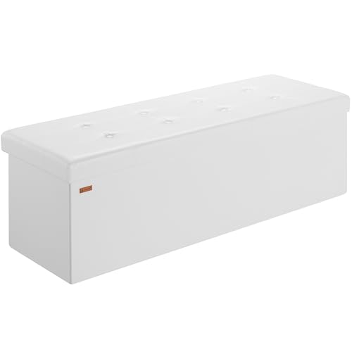 Casaria® Sitzbank mit Stauraum Faltbar Weiß 115x40x40cm Gepolstert Deckel Kunstleder Schlafzimmer Wohnzimmer Flur Sitztruhe Truhenbank Polsterbank von Casaria