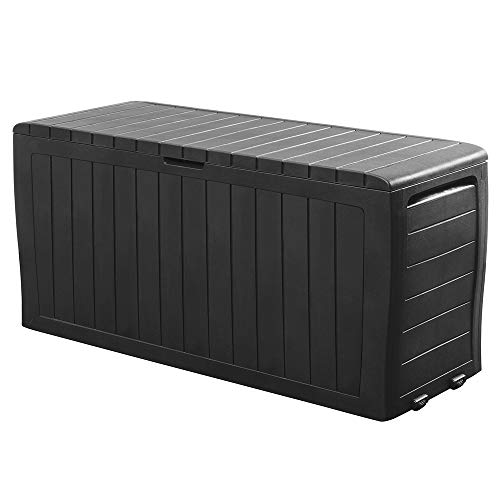 Deuba® Auflagenbox Wetterfest 220kg Belastbar Haltegriffe 270L Rollen UV-beständig Garten Balkon Gartenbox Gartentruhe Holz Optik Anthrazit Keter von Deuba